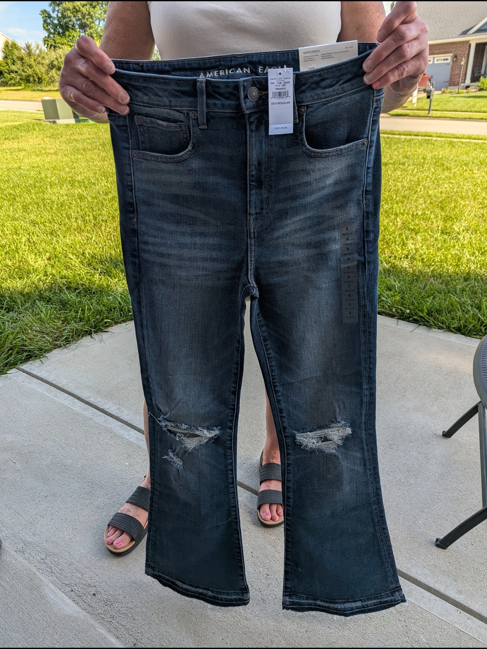 American Eagle Outfitters Dark Wash Distressed Wide Leg Jeans